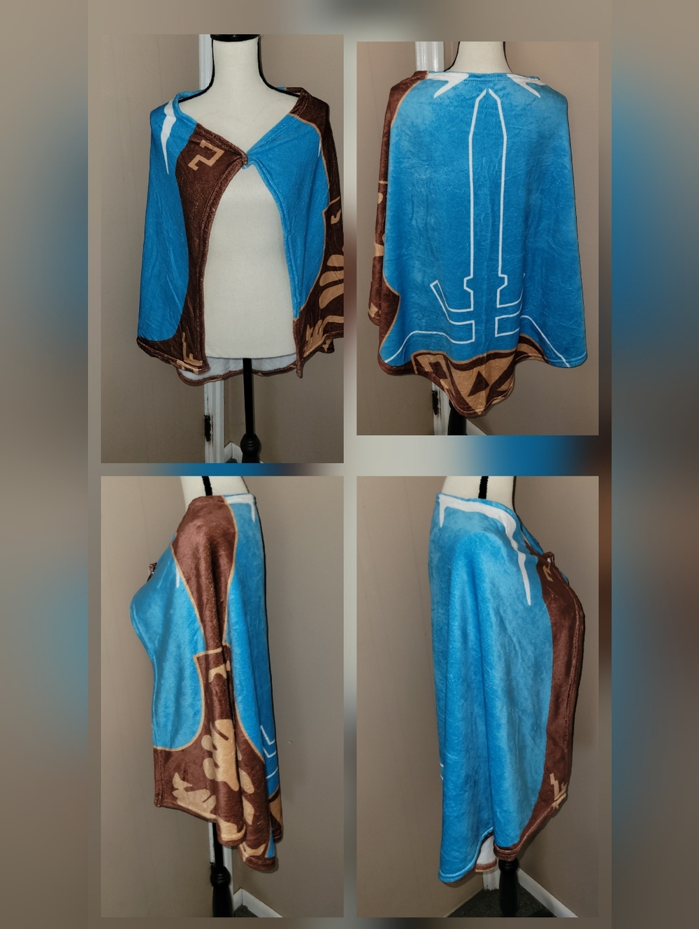 Firm! Blue and Brown Graphic Cozy Snap Cape